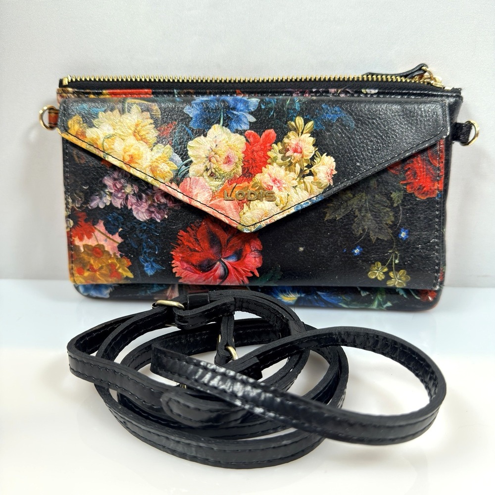 Lodis Italian Leather Wallet Organizer Rosalia Floral Crossbody Purse
